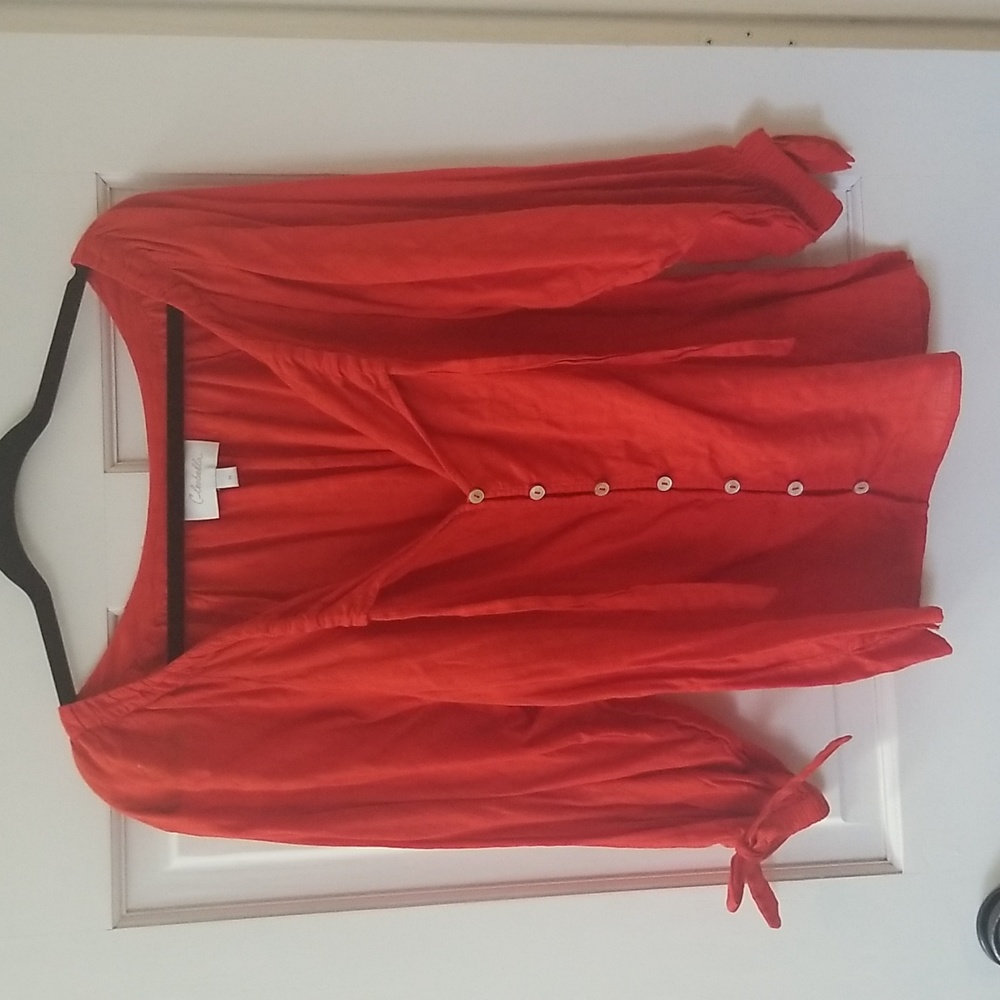 Cleobella-Red button up peasant top